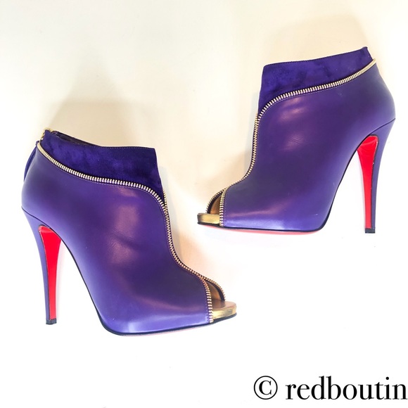 Christian Louboutin Shoes - LOUBOUTIN CLO ZIPPE purple leather & suede booties